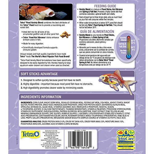 Tetra Pond Variety Blend, Pond Fish Food, for Goldfish and Koi, 1.32 Pounds, Pack of 6 | Daily Staple Blend Of Pond Sticks, Koi Vibrance & Spring/Fall Diet, Easy To Digest Soft Sticks For Small & Large Fish - size: 1.32 Pound (Pack of 6)