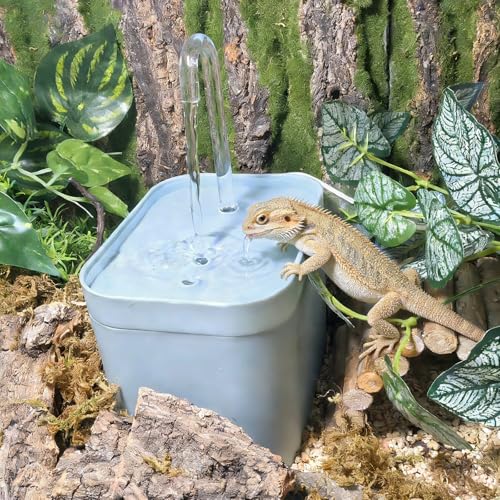 Tfwadmx Reptile Waterfall Reptile Water Fountain Lizard Drinking Fountain Chameleon Water Dripper, Bearded Dragon Cage Accessories for Lizard Gecko Snake (Blue) - color: Blue