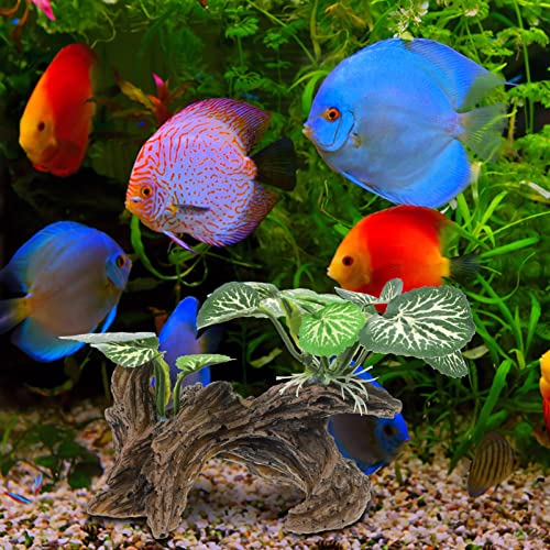 Ipetboom Aquarium Plants Fish Tank Decorations, Reptile Corner Branch Resin Climbing Tree Branch with Leaves, Fish Turtle Tank Decor for Snake Bearded Dragon Lizard Frog - size: X-Small