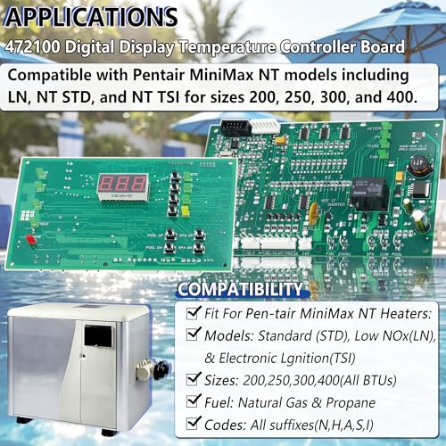Upgraded 472100 Digital Display Temperature Controller Circuit Board | Fit for Pentair MiniMax NT LN STD TSI 200,250,300,400 Series Pool & Spa Heater, Includes New Keypad for 6800 DDTC Mini MAX NT