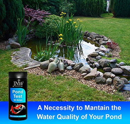 JNW Direct Pond Water Test Kit for Ponds - 7 in 1 Test Strips [50 Pack] | Includes 50 pond test strips for pH, chlorine, nitrite, nitrate, hardness and alkalinity with fast accurate results.