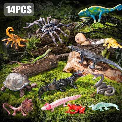 14PCS Reptile Animal Figurines Toys Desert Amphibians Sand Toys for Kids 3+ | with Axolotl,Lizard,Snake,Spider,Komodo Dragon,Alligator,Rainforest Cold Blooded Plastic Animals Figures Party Favors - style: 14PCS Reptile Animals-1