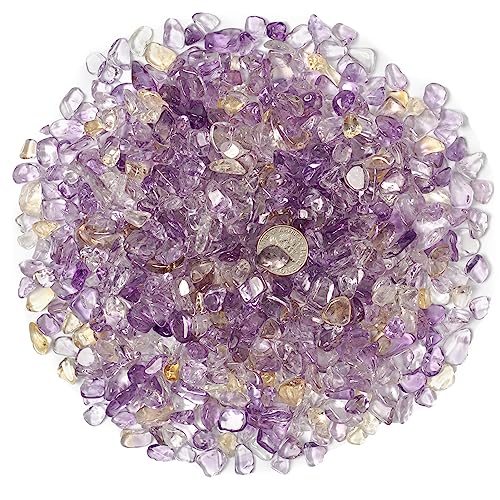 ZenQ 1 lb Crystal Chips, Tumbled Stone Chips for Crafts | Polished, Undrilled Gemstones for Resin Art, Vase Filler, Plant Decor, Candle Making, and DIY Projects - color: Ametrine 0.2"- 0.6"