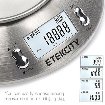 Etekcity Food Scale with Bowl, Timer and Temperature, Grams and Ounces | Stainless steel bowl with tare, temperature sensor, ideal for baking, coffee and meal prep - color: Stainless Steel-Silver