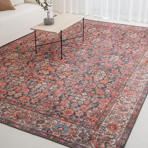 Snap Dragon Vintage-Inspired Area Rug, 8’3” x 11’6” | Vintage character, Heirloom-inspired, Persian floral medallion design, Terracotta, Charcoal & Ivory palette, Flatweave