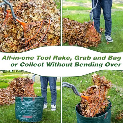 Walensee Leaf Grabber Rake, Long Handle Yard Debris Collector for Lawn | Scoop Leaves, Grass Clippings And Yard Debris Without Bending Or Touching. Steel Claws Secure Waste For Quick Cleanup.