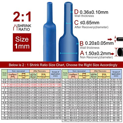 Chanzon 2:1 Ratio - 80Ft Roll - 1/24" (1mm) Heat Shrink Tubing Blue | Polyolefin Sleeving 25M Roll, for Automotive Wire Repair, Marine, RC Hobby & Electronic Insulation, 1pcs - color: Blue, size: 1mm (1/24") - 80FT