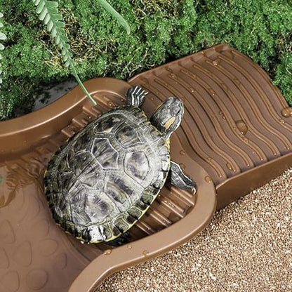 Reptile Bathing Tub Turtle Pool | Turtle Soaking Tub with Ladder Turtle Pool Scenery for Gecko, Turtle, Bearded Dragon, Aquatic Climbing Pet, Amphibians - color: Red Brown
