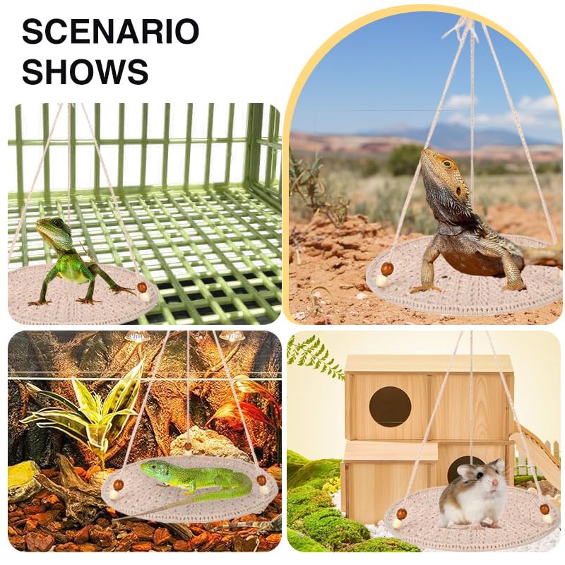 Reptile Hammock, Reptile Hammock Swing Hanging Bed for Bearded Dragon Lizard Snake Gecko Chameleon Parrot Hamster Small Pets （9.8"*17.7" White） - color: White