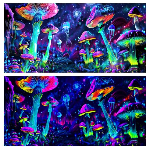 60X24IN Blacklight Aquarium Background UV Reactive Mushroom Background Starry Sky Terrarium Background with 10 EVA Double-Sided Tape - size: 60X24in/150X60cm