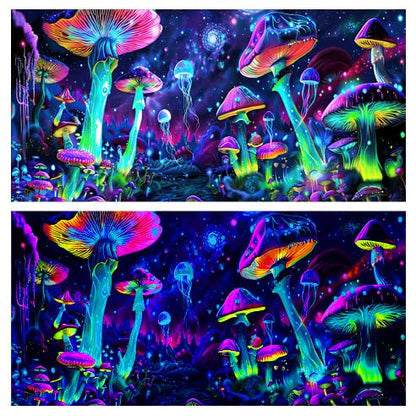 36X24IN Blacklight Aquarium Background UV Reactive Mushroom Background Starry Sky Terrarium Background with 10 EVA Double-Sided Tape - size: 36X24in/90X60cm