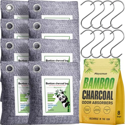 Activated Charcoal Odor Absorber Deodorizer Odor Eliminator for Strong Odor | Home, Basement, Closets, Shoes, Smoke, Car Air Freshener. 8 Pack Nature Bamboo Charcoal Air Purifying Bags - style: 8 Pack