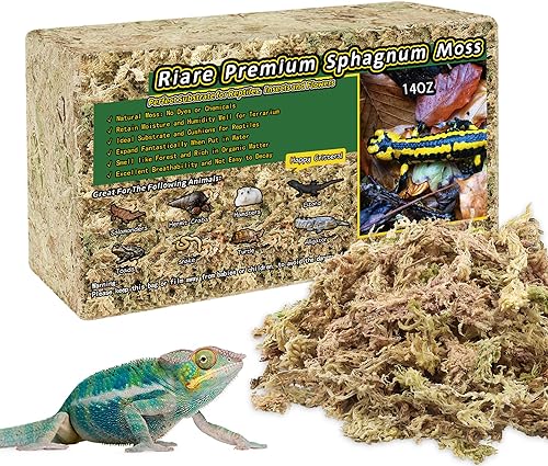Riare 14oz Natural Sphagnum Moss for Reptiles- Terrarium Reptiles Moss | 20QT High Expansion, Moisture Retention, Long Fiber Dried Moss Bedding for Lepard Gecko Snakes Turtles Frogs Spiders - color: 14 OZ