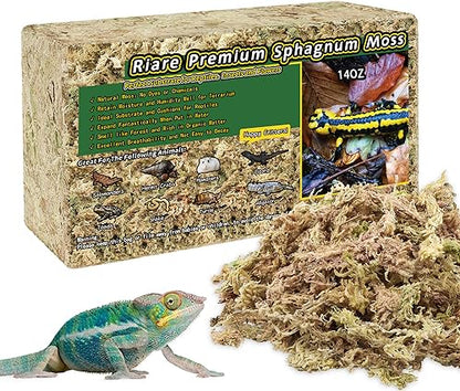 Riare 14oz Natural Sphagnum Moss for Reptiles- Terrarium Reptiles Moss | 20QT High Expansion, Moisture Retention, Long Fiber Dried Moss Bedding for Lepard Gecko Snakes Turtles Frogs Spiders - color: 14 OZ