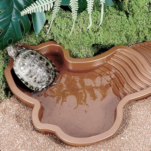 Reptile Water Pool Aquarium Ornament | Turtle Soaking Tub with Ladder Turtle Pool Scenery for Gecko, Turtle, Bearded Dragon, Aquatic Climbing Pet, Amphibians - color: Red Brown