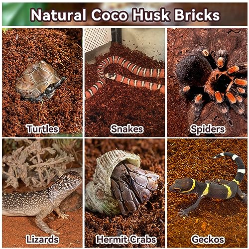 8 Pack Coconut Fiber Substrate, Natural Coco Coir Reptile Bedding | Reptile Substrate for Tortoises, Snakes, Hermit Crabs, Bearded Dragon and Turtles, Bioactive Terrarium Soil & Plant Substrate - color: 8 Pack