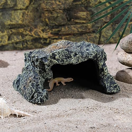 IBWell Resin Reptile Rock Cave, Lizard Tank Décor, Gecko Hide Reptile Hideout for Small Turtle Accessories for Tank, Leopard Gecko, Lazard Hideout