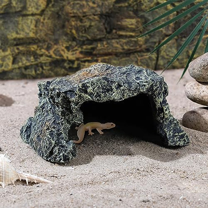 IBWell Resin Reptile Rock Cave, Lizard Tank Décor, Gecko Hide Reptile Hideout for Small Turtle Accessories for Tank, Leopard Gecko, Lazard Hideout
