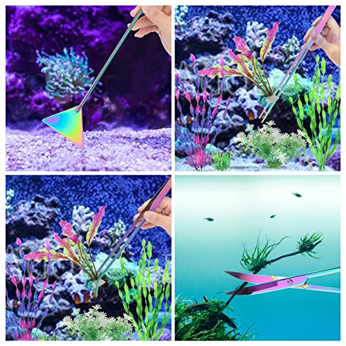 Catcan 4 in 1 Quarium Aquascape Tools Kits, Fish Tank Plant Tools Tweezers | Anti-Rust Stainless Steel, Aquatic Plant Aquascaping Tweezers, Scissors, Spatula for Aquarium Tank Cleaning - color: Multicolor
