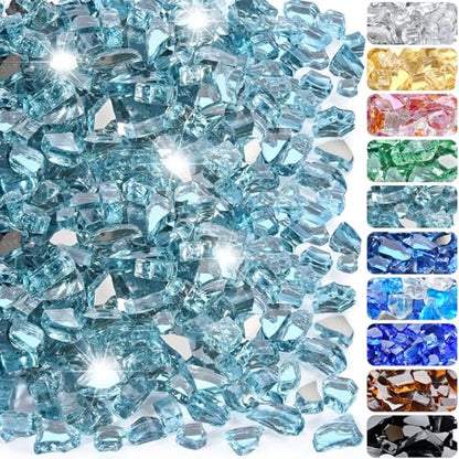 20 Pounds Fire Glass 1/2 Inch High Reflective Tempered Firepit Glass | Aqua Blue Rocks for Fireplace, Fire Pit Table, Fire Bowl and Landscaping & DIY Crafts - color: Aqua Blue, size: 1/2 inch, 20lb