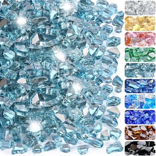20 Pounds Fire Glass 1/2 Inch High Reflective Tempered Firepit Glass | Aqua Blue Rocks for Fireplace, Fire Pit Table, Fire Bowl and Landscaping & DIY Crafts - color: Aqua Blue, size: 1/2 inch, 20lb
