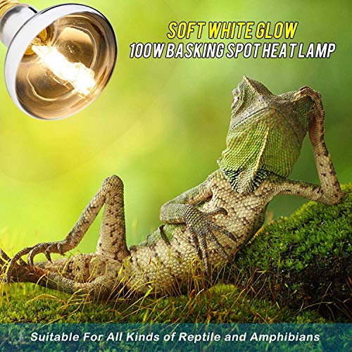 2 Pack 100W Reptile UVA Infrared Basking Spot Lamp,Full Spectrum Sun Soft Lighting Heat Bulbs,Silver Cover Glass,Bearded Dragon Light Bulbs for Reptile & Amphibian