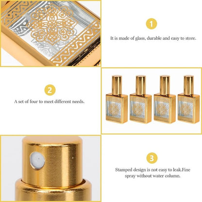 4PCS Perfume Bottle Spray Refillable Glass Spray Bottles Terrarium Travel Refillable Mini Perfume Glass Containers Packaging (Golden)
