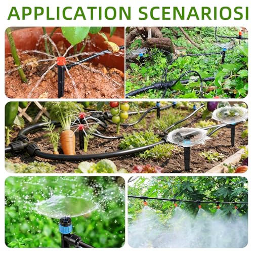 Drip Irrigation System with Quick-Connect, 248FT Complete Kit | Automatic watering with leak-free push-fit connectors, adjustable drip emitters for gardens, raised beds, greenhouses & lawns - size: 34FT 1/2''Main tube+214FT 1/4'' tube