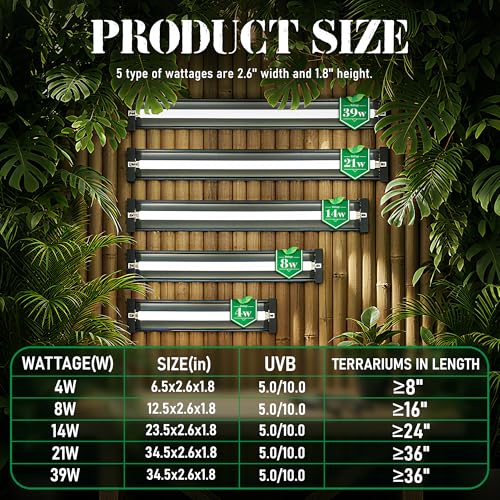 4W Reptile T5 HO UVB 6.5" 5.0 Light Fixture with Tube, Dedicated UVB Spot Hood for Terrariums, Suitable for Arid Reptiles Like Leopard Gecko - color: 5.0 Rainforest