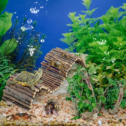 Hysagtek Bearded Dragon Tank Accessories - Reptile Hideout Bridge Climbing Plants Crested Gecko Tank Accessories Terrarium Decoration for Lizard Frog Snake Leopard Gecko Crab Hermit Crab Chameleon