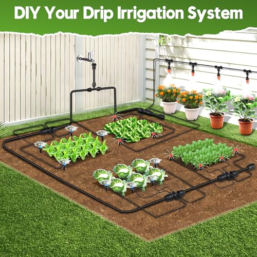 240FT Drip Irrigation System for Garden, 2026 Upgraded Quick-Connect Automatic Garden Watering System with 1/2" & 1/4" Tubing and Adjustable Nozzle Emitters for Greenhouse, Yard, Lawn, Raised Bed - size: 240FT（40FT 1/2" Main Line +200FT 1/4" Tube）