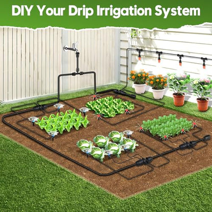 240FT Drip Irrigation System for Garden, 2026 Upgraded Quick-Connect Automatic Garden Watering System with 1/2" & 1/4" Tubing and Adjustable Nozzle Emitters for Greenhouse, Yard, Lawn, Raised Bed - size: 240FT（40FT 1/2" Main Line +200FT 1/4" Tube）