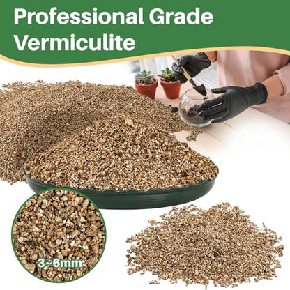 Sukh 14.6oz Organic Vermiculite for Plants - Gardening & Potting Supplies | Soil Amendment for Seed Starting, Indoor Potting, Gardening, Fine - Moisture Retention, Coarse - Aeration & Drainage - size: 3-6MM