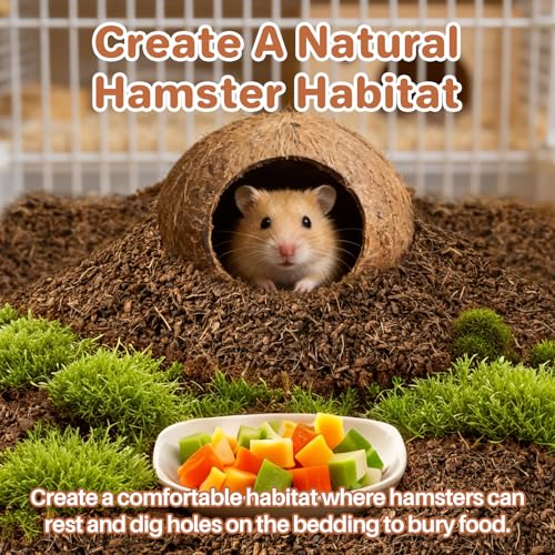 Sukh Coco Coir Hamster Bedding - Coconut Fiber Substrate for Burrowing Pets | Small Animal Litter with Odor Control for Syrian Dwarf Hamsters, Gerbils, Degus, Reptiles and Cage Habitat Enrichment