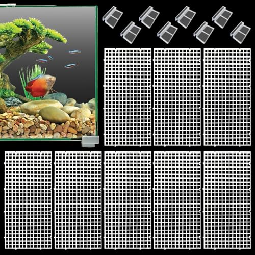 Hamiledyi Plastic Aquarium Divider with Clips Grid Panel Aquarium Lid Hood Fish Tank Divider Filter Bottom Isolation Pane Separator for Mixed Breeding(8 PCS,White)