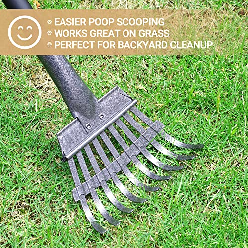 Dog Pooper Scooper, Dog Poop Tray and Rake Set with Long Stainless Handles | Pet Waste Removal Scoop with Adjustable Sectional Handles - color: Black/Red