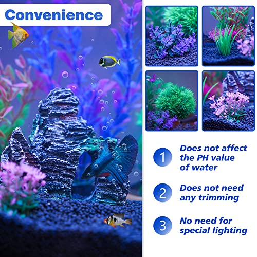 Ameliade Aquarium Artificial Plants & Rock Cave Betta Fish Tank Decor Set | Betta Goldfish Aquarium Accessories, Soft Plastic Plants & Rock Cave Decorations, Small and Large Fish Bowl Ornaments
