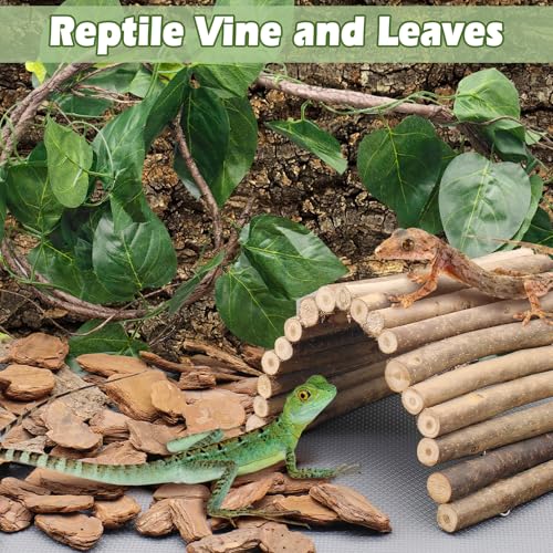 kathson Bearded Dragon Tank Accessories, Large Reptile Hide Wooden Bridge Seagrass Hammock Jungle Climber Vines Leaves and Plant Reptile Habitat Decor for Chameleon Lizards Gecko Snakes Climbing