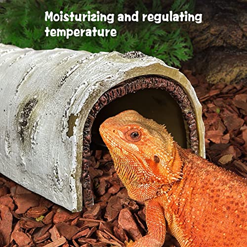 Reptile Hide Caves Simulation Tree Hideout Snake Hide - Medium | Leopard Gecko Terrarium Plastic Plant Leaves Ornament Habitat Shelter Decor for Lizard Hermit Crab Spider Frog Amphibians