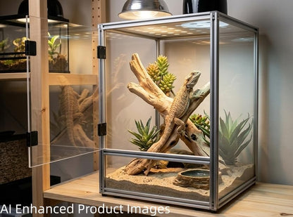 10 Gallon Reptile Terrarium Tank, 12x12x16 Front Opening Glass Enclosure with Aluminum Frame, Easy Assembly Habitat for Gecko, Crested Gecko, Frog, Tarantula, Jumping Spider & Small Reptiles