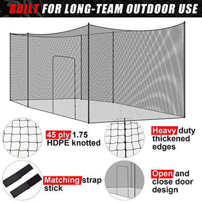 Syhood Baseball Batting Cage Net for Backyard NET ONLY | 55'L/35'L/20'L/10'L Cricket Golf and Softball Cage,Backyard, Indoor and Outdoor Garage Training for Portable PE Hitting Net - size: 35 x 10 x 10 ft