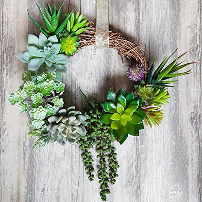 Winlyn 6 Pcs Unpotted Fake Succulents Assorted Faux Succulent in Different Green Artificial Hanging Succulents Textured Faux Succulent Pick Hanging String of Pearls Plant for Wedding Centerpieces
