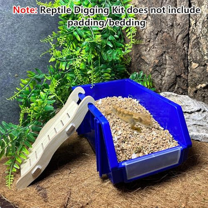 Reptile Digging Box Plastic Leopard Gecko Burrowing Habitat Hide Box with Wooden Ladder Compatible with Terrariums Tailored for Juvenile Bearded Dragons and Snake in Compact Setups (Blue) - color: Blue