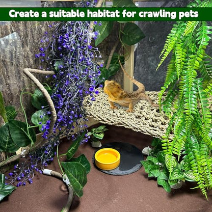 8PCS Bearded Dragon Hammock Reptile Basking Platform Rock Reptile Artificial Plants Leaves & Vines Lizard Habitat Decor Terrarium Tank Accessories for Hiding & Climbing Snake Gecko Bird Chameleon