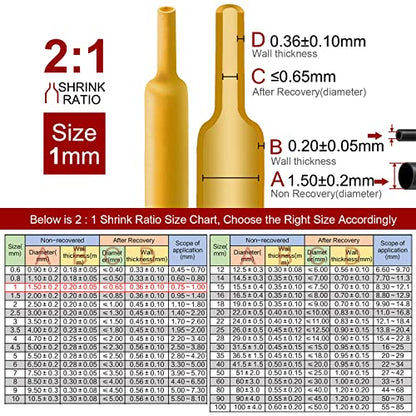 Chanzon 2:1 Ratio 1/24" (1mm) Heat Shrink Tubing 8Ft Roll Yellow | Polyolefin Sleeving 2.5M Roll, for Automotive Wire Repair, Marine, RC Hobby & Electronic Insulation, 1pcs - color: Yellow, size: 1mm (1/24") - 8FT
