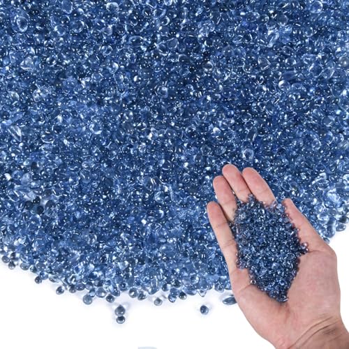 KISEER Clear Aquarium Glass Stone Bulk 1 LB Sea Glass Beads Gems Marbles Pebbles Gravel Rock for Aquarium, Fish Tank, Garden, Vase Fillers, Succulent Plants Decor (Sea Blue) - color: Sea Blue