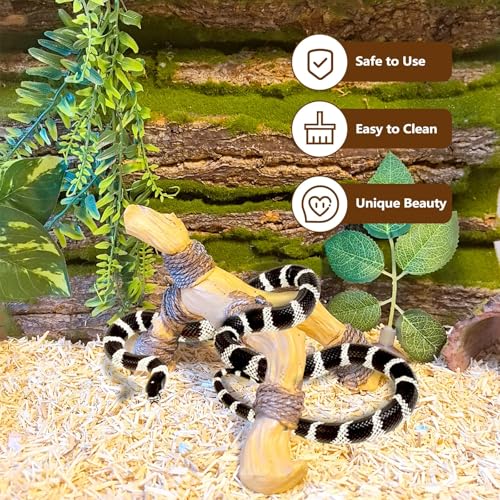 Tfwadmx Snake Climbing Branch,Resin Reptile Enclosure Decor | Ball Python Wood Branches, Gecko Tank Accessories for Lizards,Bearded Dragon Tarantulas, Hermit Crab, Frogs - size: 7.3x6.1x4.7IN | Rack Branch