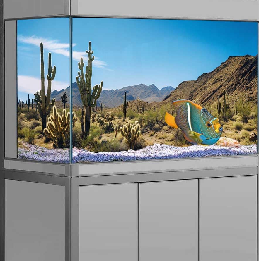 Reptile Habitat Background, Retro Desert Oasis Cactus Terrarium Background 24X12 in Background with 8 EVA Double-Sided Tape - color: desert01, size: 24X12in/60X30cm