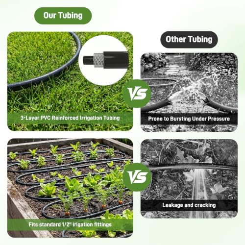 1/2 Inch Drip Irrigation Tubing, 100FT Main Line Hose Tube, Flexible PVC Irrigation Hose for Raised Beds, Greenhouse, Vegetable Gardens and Outdoor Watering System（Black) - size: 100 FT 1/2" Main Tubing