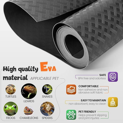 118" Non-Adhesive Reptile Tank Carpet for Bearded Dragon, Black | Washable & Reusable Non-Slip Breathable Base Gentle on Skin & Claws Fits Gecko Iguana Snake Tortoise Easy Clean - size: 118IN